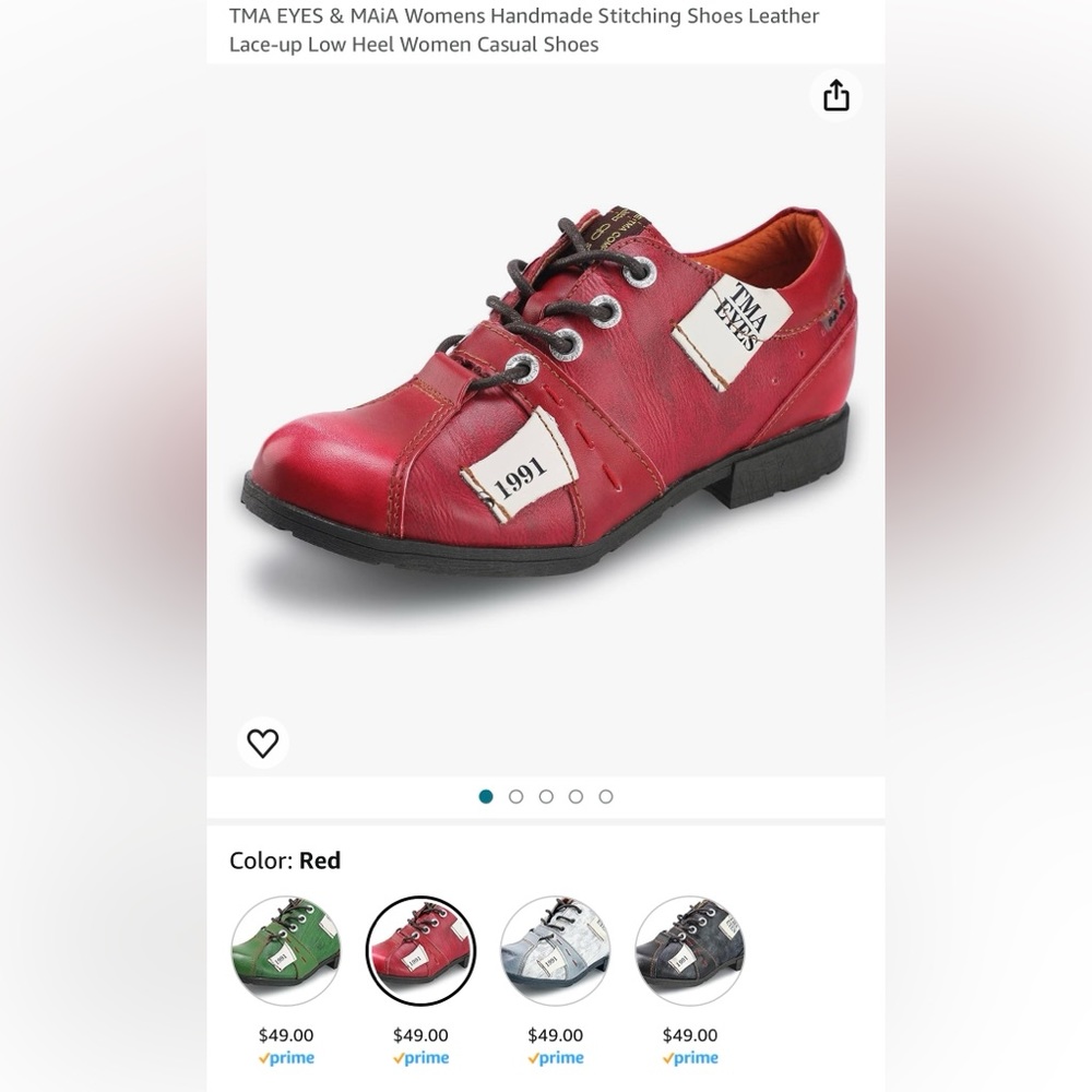 NIB TMA Eyes Handmade Leather Shoes, Red, size 9.5/10